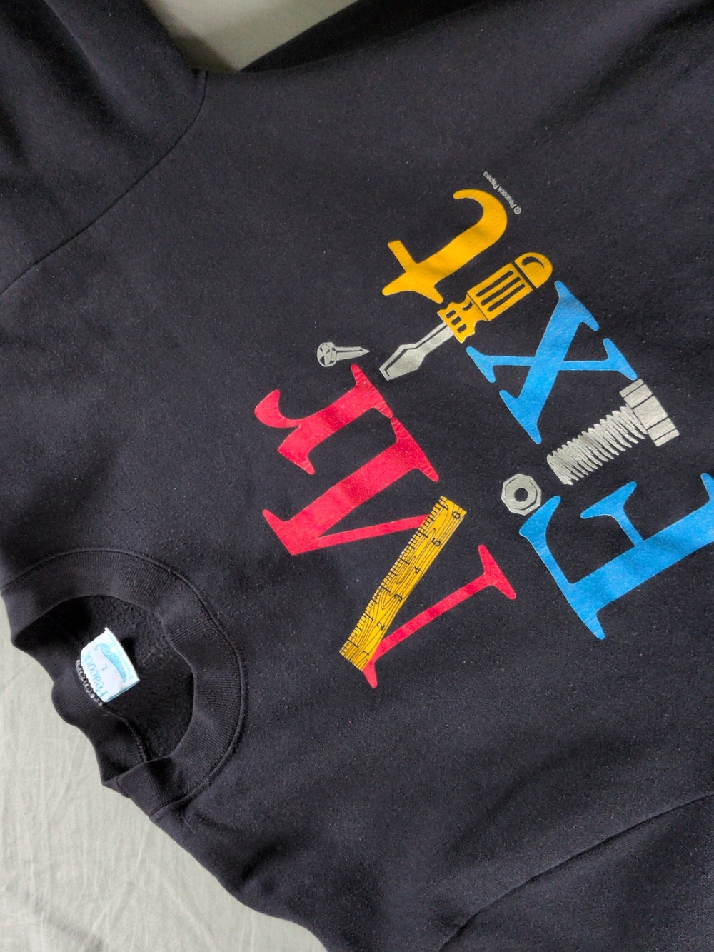 Black Graphic 'FIX' Tool Print Crewneck Sweatshirt